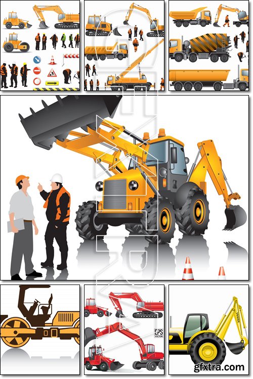 Different big machines for work on construction sites - Vector
