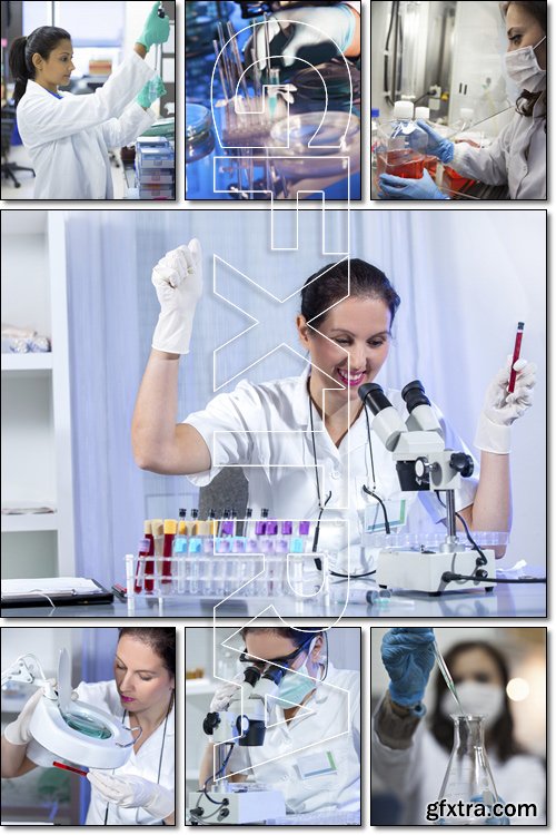 Beautiful young woman scientist, technician at work - Stock photo