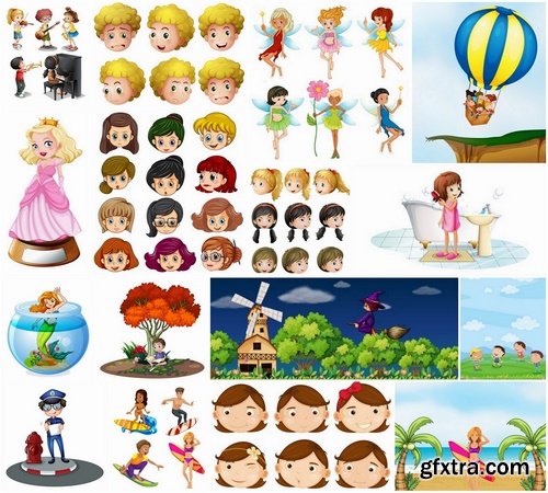 Funny characters illustrations and landscapes - 25 Eps