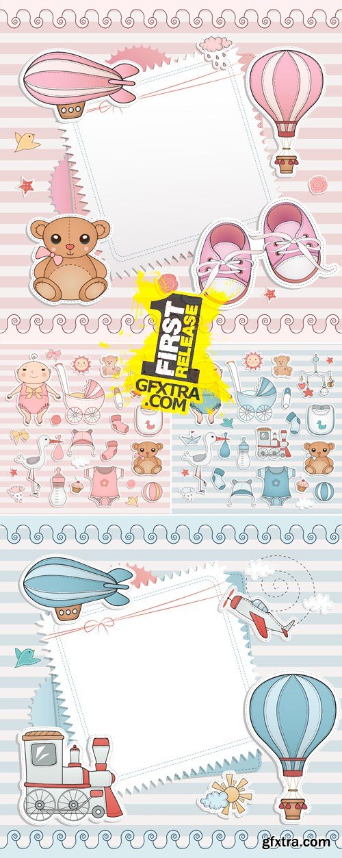 Baby Shower Arrival Cards Vector 4