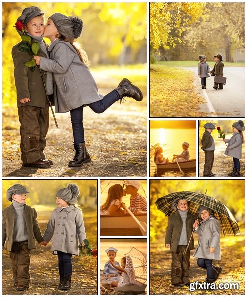 Autumn romantic girl and boy - Stock Photo Autumn romantic girl and boy - Stock Photo