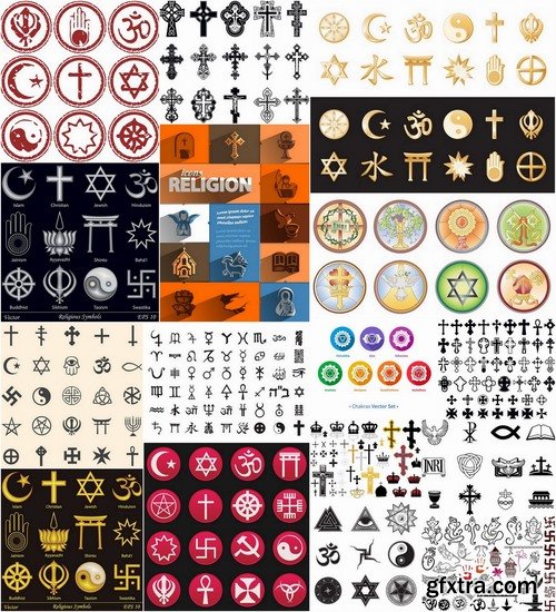 Icons and symbols of different religions - 25 Eps