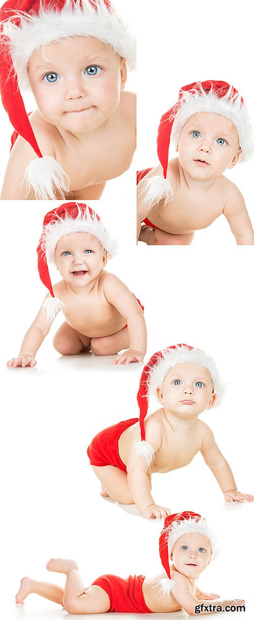 New Year`s baby, baby in santa hat - stock photos New Year`s baby, baby in santa hat - stock photos