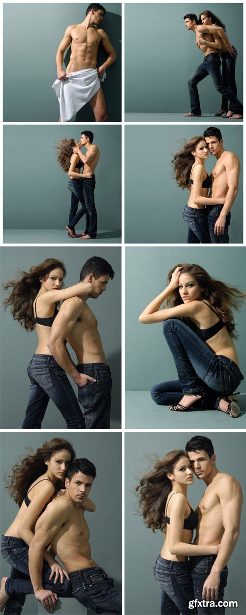 Young couple in jeans, a man and a woman - stock photos Young couple in jeans, a man and a woman - stock photos