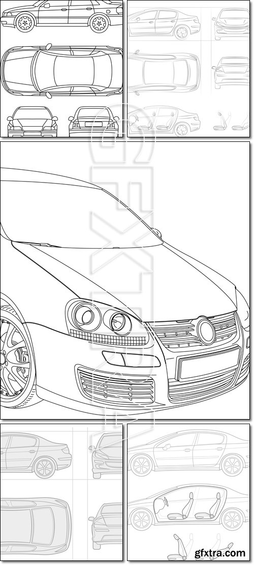 Car - top, leftside, front and back - Vector