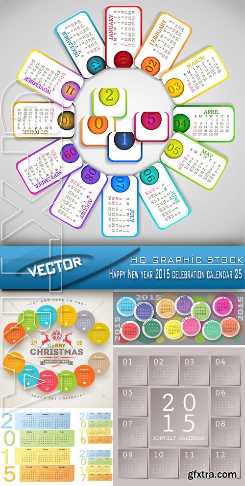 Stock Vector - Happy New year 2015 celebration calendar 25