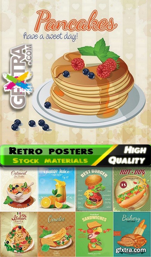 Retro posters with food and drink vector elements - 25 Eps