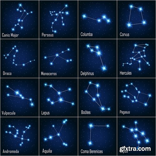 Collection of images of different constellations 25 Eps