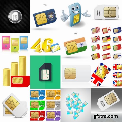 Collection of vector images of SIM cards 25 Eps