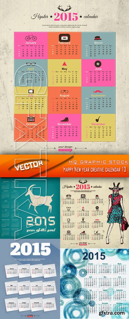 Stock Vector - Happy New year creative calendar 12