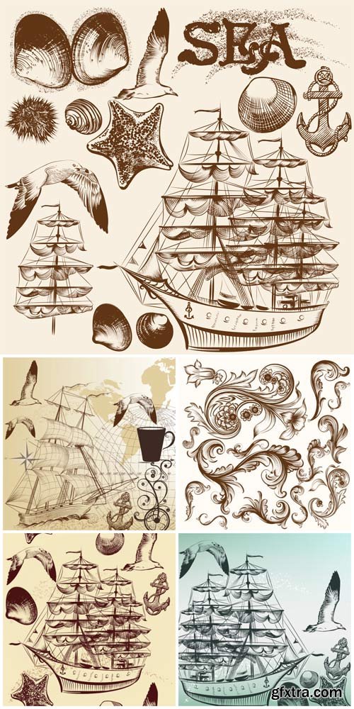 Marine vector, decorative elements Marine vector, decorative elements