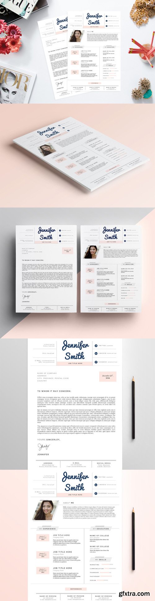CreativeMarket - Feminine Resume & CV Template Pkg. 130321 CreativeMarket - Feminine Resume & CV Template Pkg. 130321