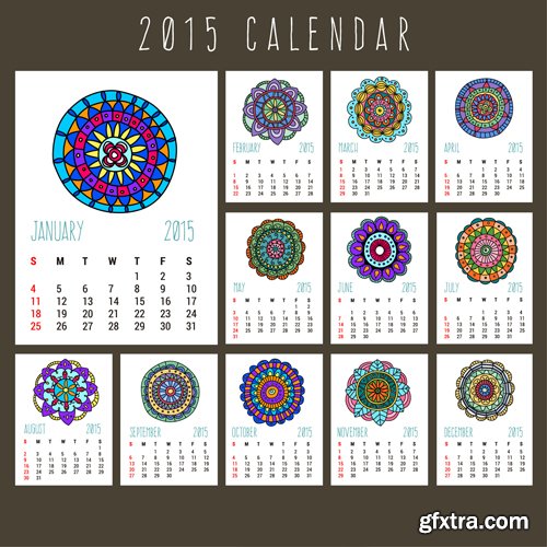 2015 Calendar with abstract ornaments