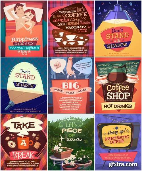 Retro illustrations and quotes for poster template 25xEPS