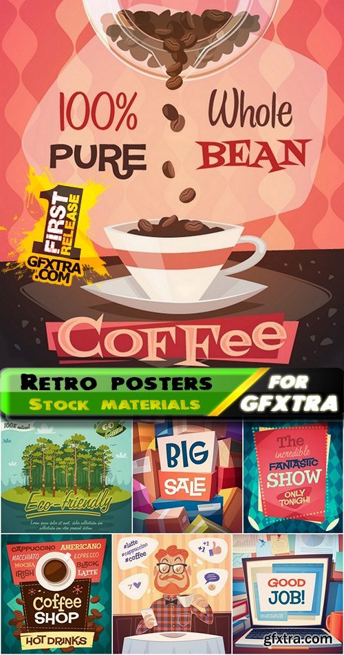 Retro illustrations and quotes for poster template 25xEPS