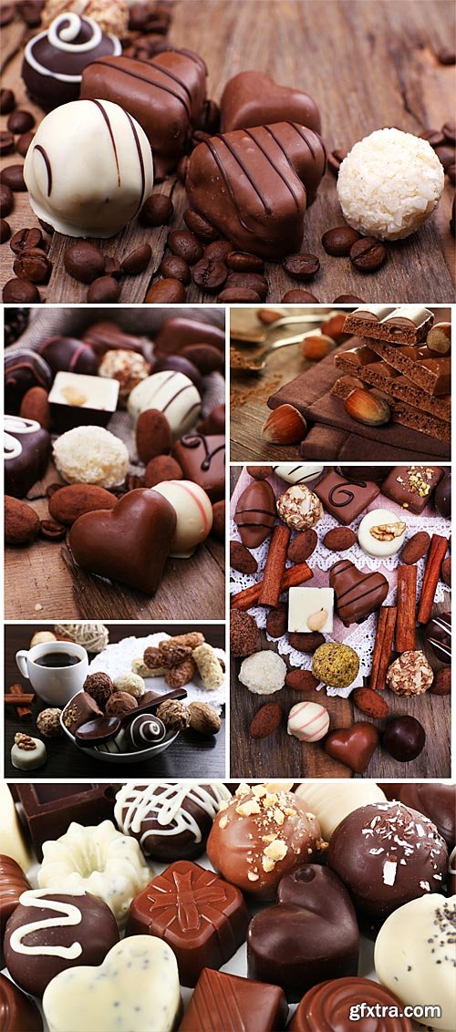 Chocolate candies, white and dark chocolate - stock photos Chocolate candies, white and dark chocolate - stock photos