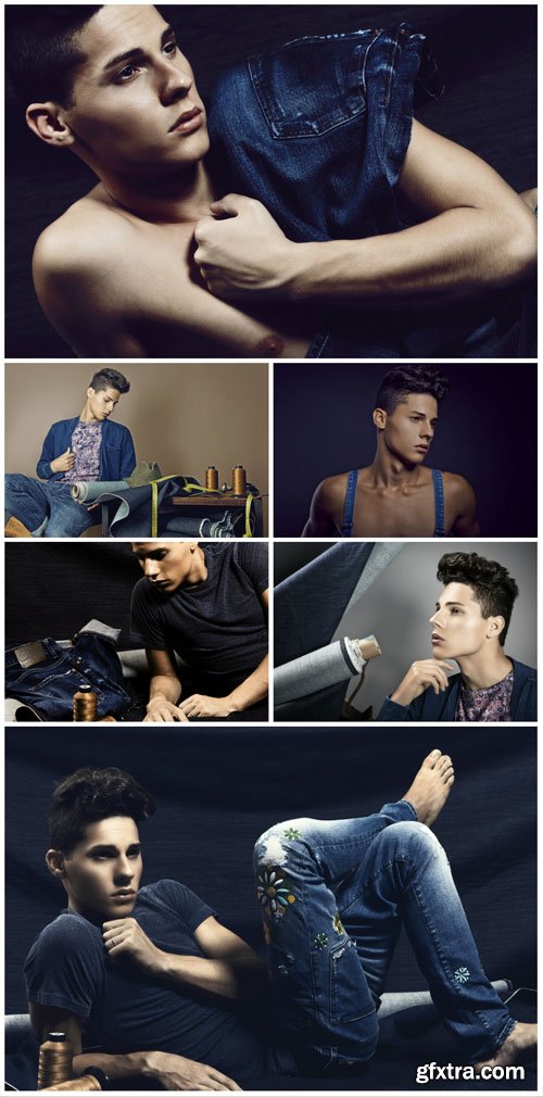 Stylish young man in jeans - stock photos Stylish young man in jeans - stock photos
