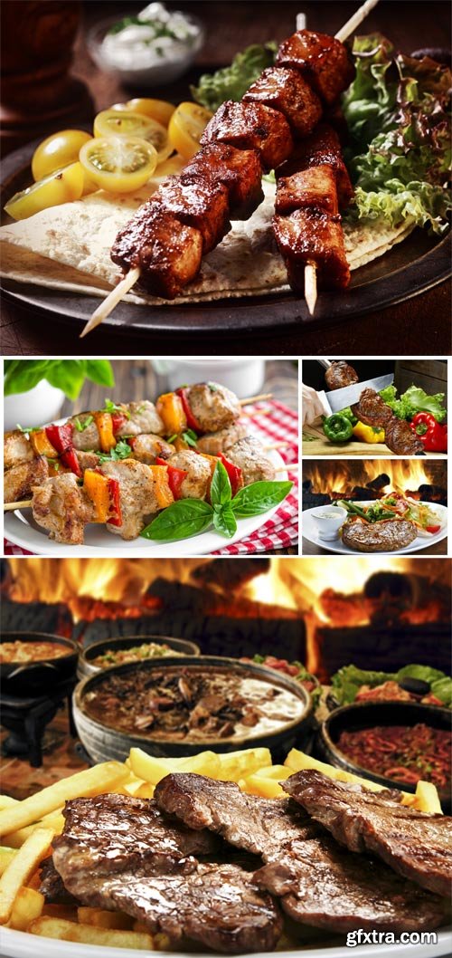 Meat dishes, barbecue - stock photos Meat dishes, barbecue - stock photos