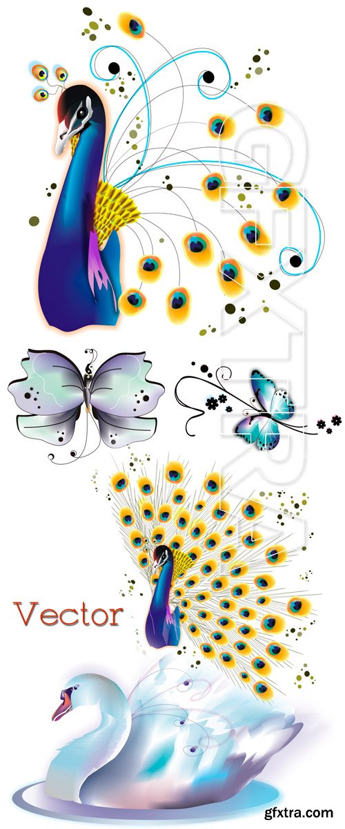 Heat a bird, a swan and butterflies in Vector Heat a bird, a swan and butterflies in Vector