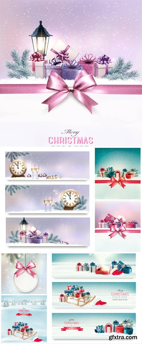 Christmas and New Year, vector backgrounds with chimes and champagne Christmas and New Year, vector backgrounds with chimes and champagne