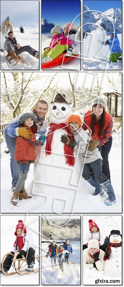 Happy family on winter vacation - Stock photo