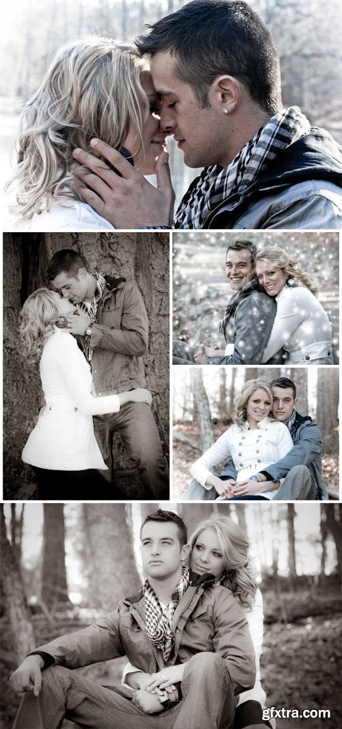Loving couple in the winter forest - Stock Photo Loving couple in the winter forest - Stock Photo