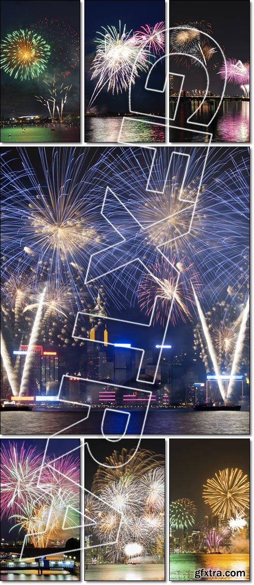 Beautiful fireworks on holidays near water - Stock photo