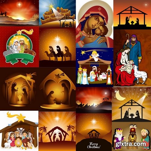 Collection of vector images of the birth of Jesus Christ 25 Eps