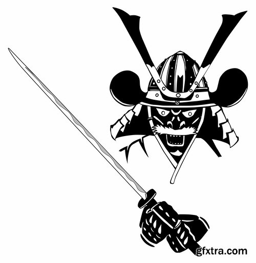 Collection of vector images of samurai masks 25 Eps