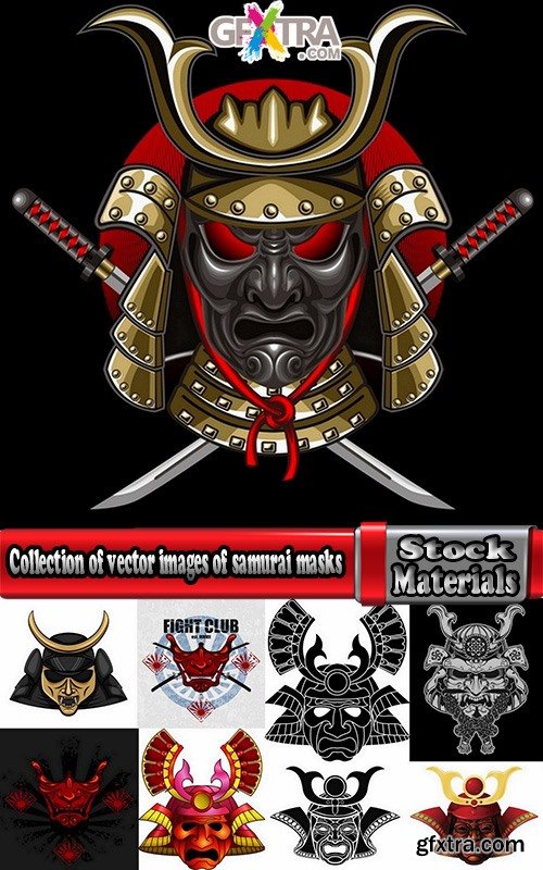 Collection of vector images of samurai masks 25 Eps