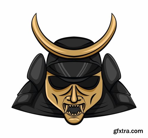 Collection of vector images of samurai masks 25 Eps