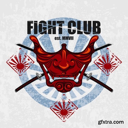 Collection of vector images of samurai masks 25 Eps