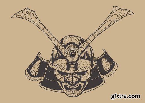 Collection of vector images of samurai masks 25 Eps