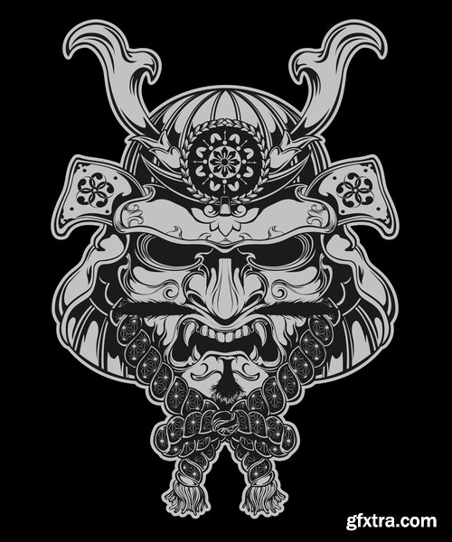 Collection of vector images of samurai masks 25 Eps