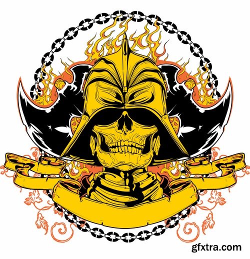 Collection of vector images of samurai masks 25 Eps