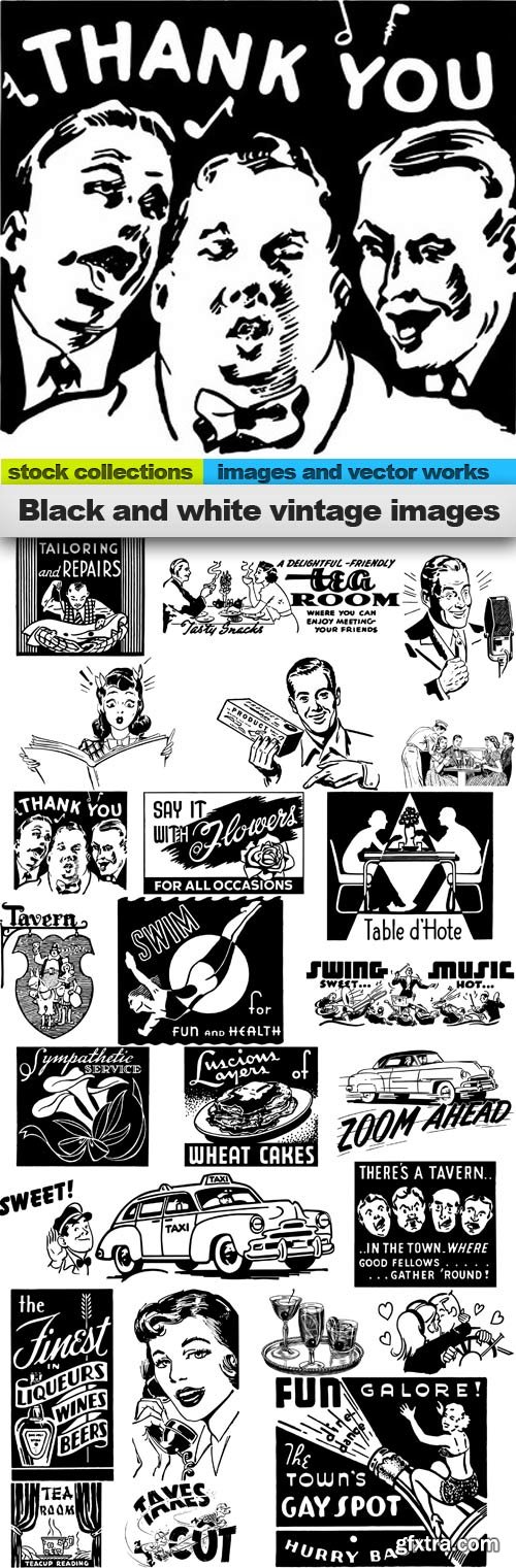 Black and white vintage images,25 x EPS