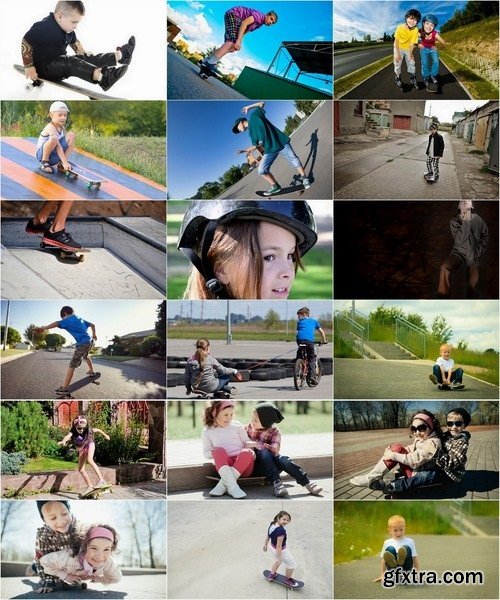 Collection of children riding on a skateboard 25 Eps