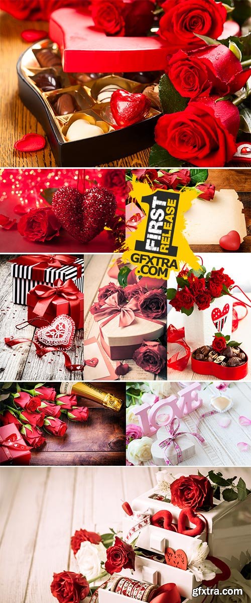 Stock Photo Valentines Day background with heart and roses, Vintage style