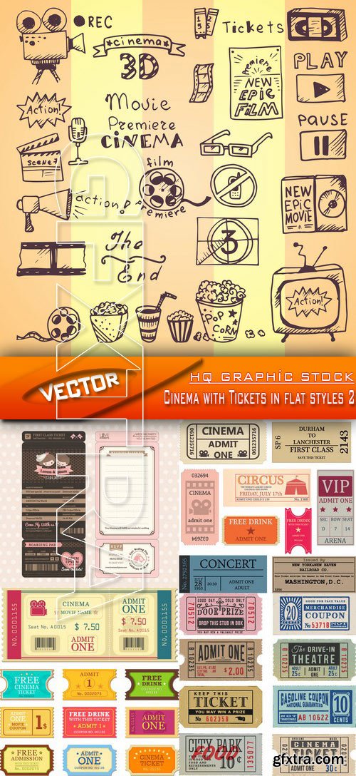 Stock Vector - Cinema with Tickets in flat styles 2