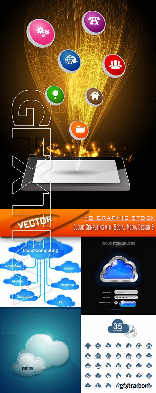 Stock Vector - Cloud Computing with Social Media Design 9