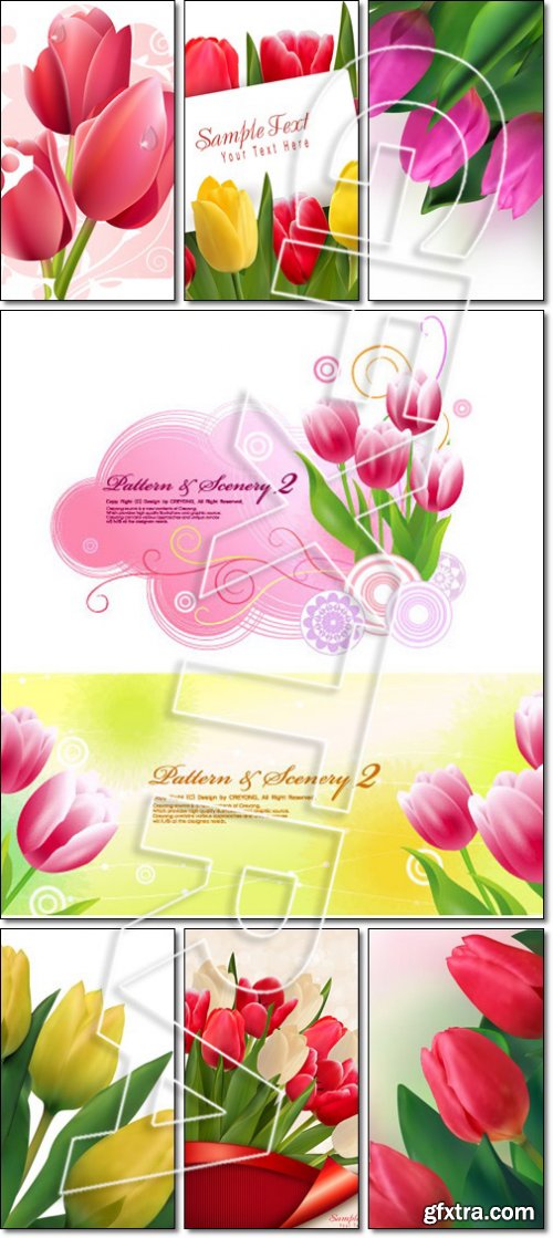 Beautiful spring flowers, colorful tulips - Vectors