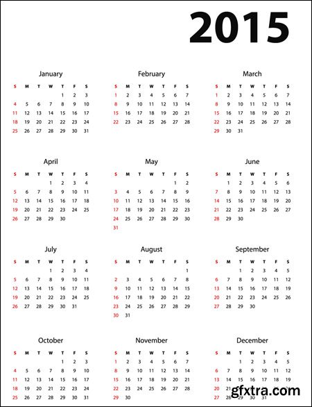 Year 2015 Calendar (PSD, AI, PNG) Year 2015 Calendar (PSD, AI, PNG)