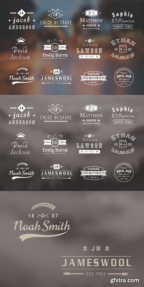 12 Vintage Name Logo Badges - CM 73880 12 Vintage Name Logo Badges - CM 73880