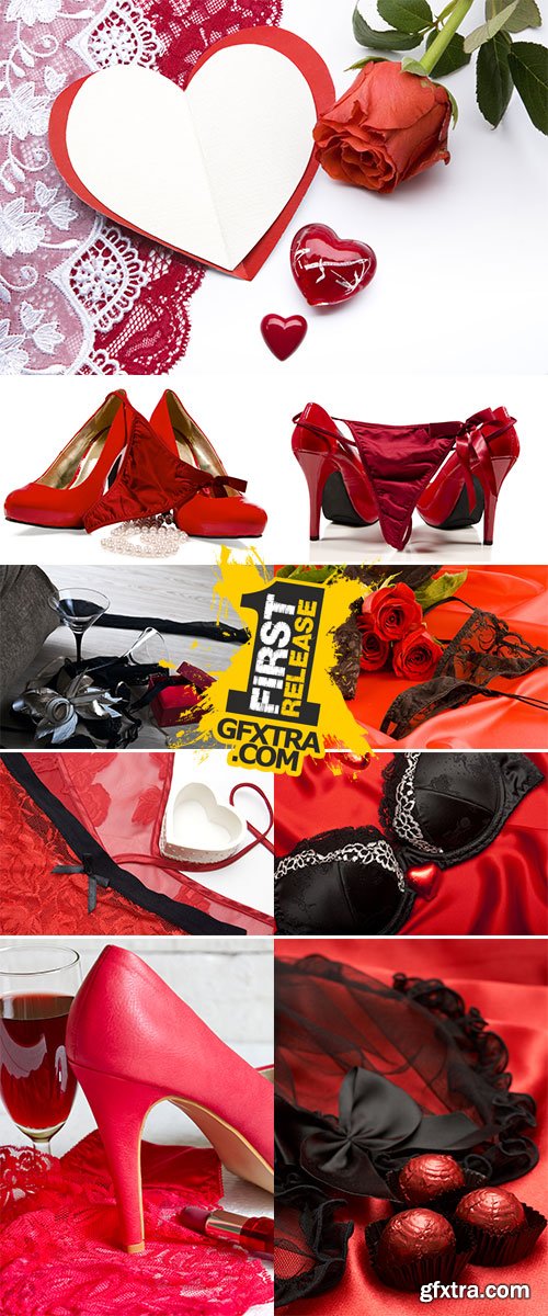 Stock Photo Lingerie with heart shaped box of Valentines Day