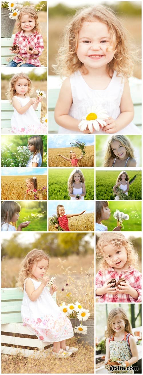 Little girls on the nature - Stock Photo Little girls on the nature - Stock Photo