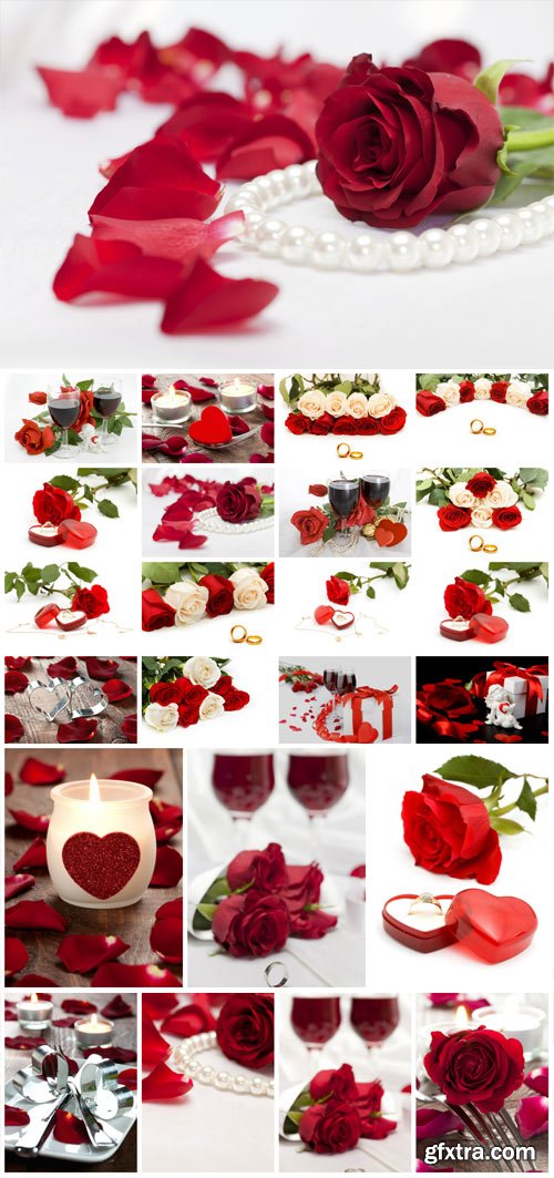 Roses, candles and wedding rings - Stock Photo Roses, candles and wedding rings - Stock Photo