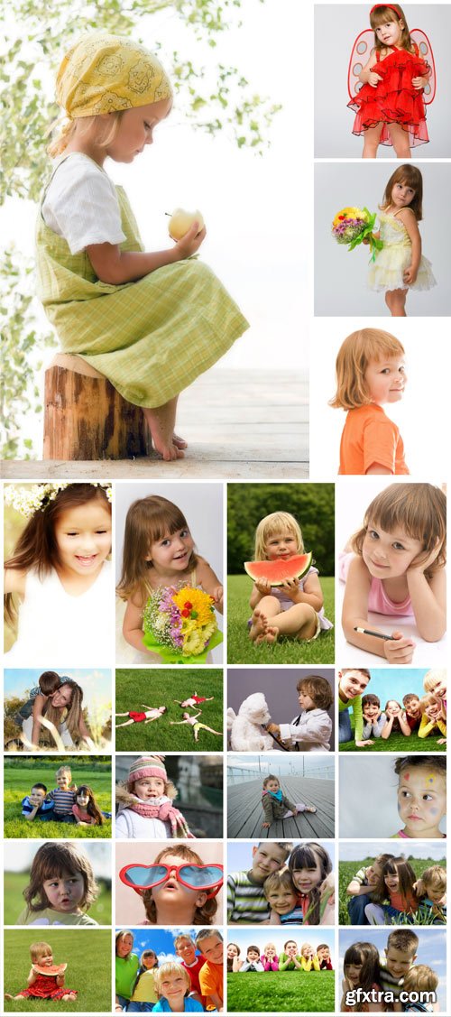 Happy kids, boys and girls on the nature - Stock Photo Happy kids, boys and girls on the nature - Stock Photo