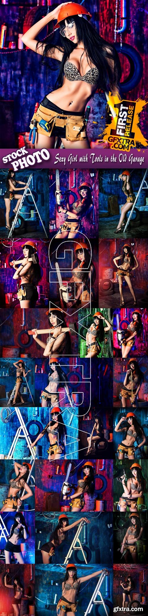 Stock Photo - Sexy Girl with Tools in the Old Garage, 25JPG