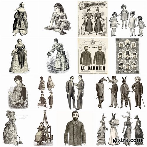 Retro people hand drawn in vector from stock - 25 Eps