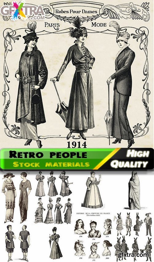 Retro people hand drawn in vector from stock - 25 Eps